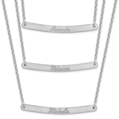 Sterling Silver Silver/Rhodium Plated Brushed 3 Chain Bar Necklace