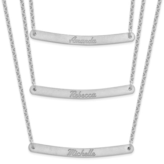 Sterling Silver Silver/Rhodium Plated Brushed 3 Chain Bar Necklace