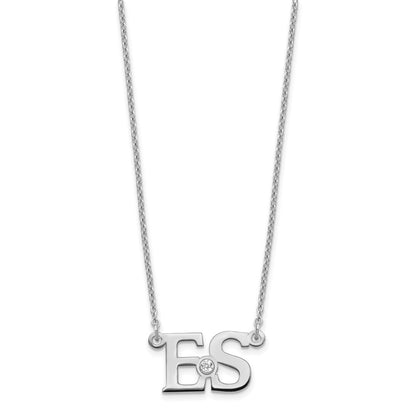 Sterling Silver Rhod Plated 2 Initials With 14K Bezel Birthstone Necklace