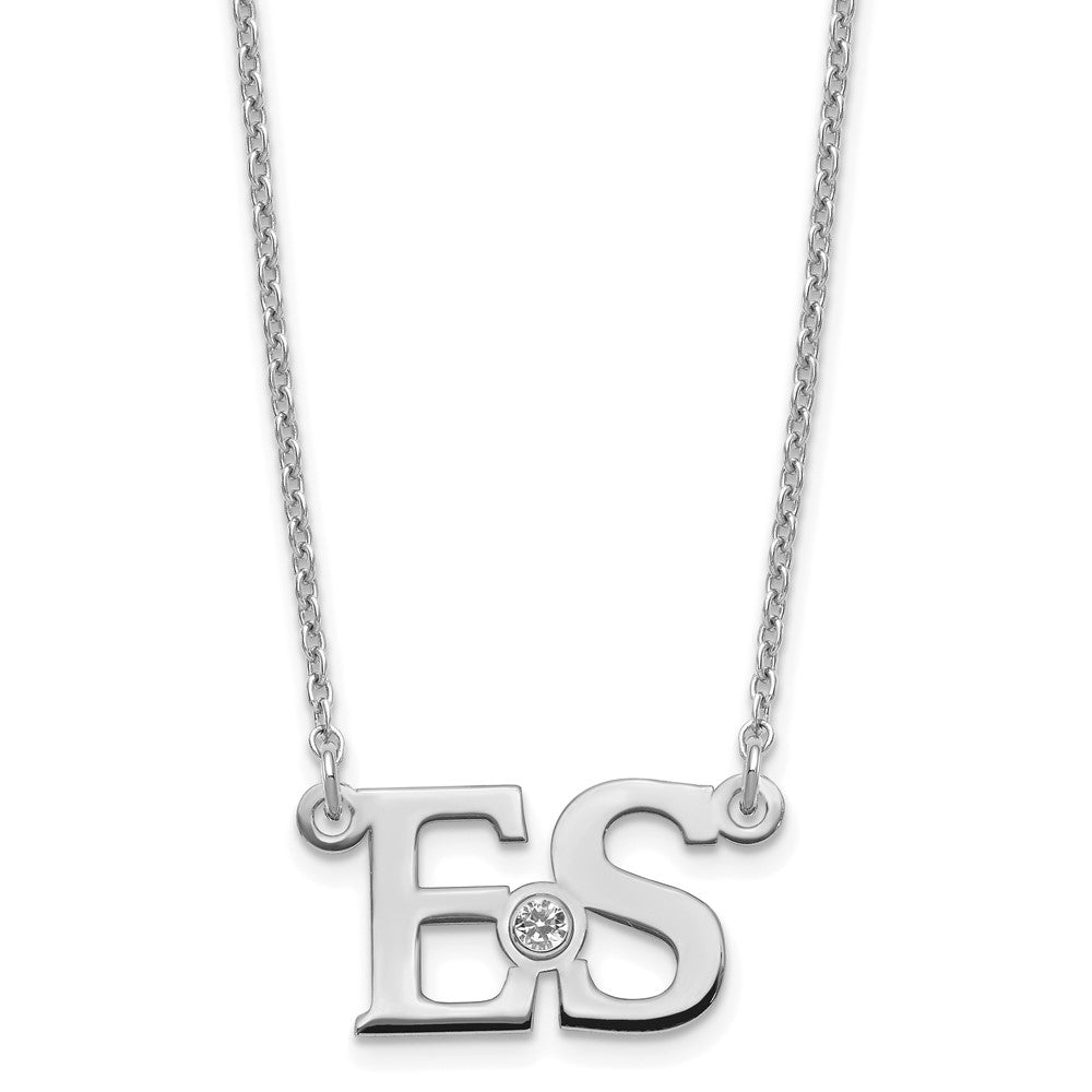 Sterling Silver Rhod Plated 2 Initials With 14K Bezel Birthstone Necklace