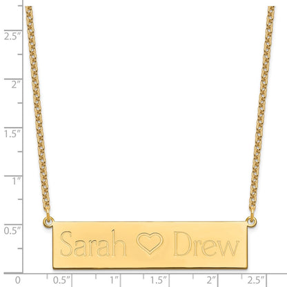 Gold Plated Brushed 2 Names And Heart Bar Necklace