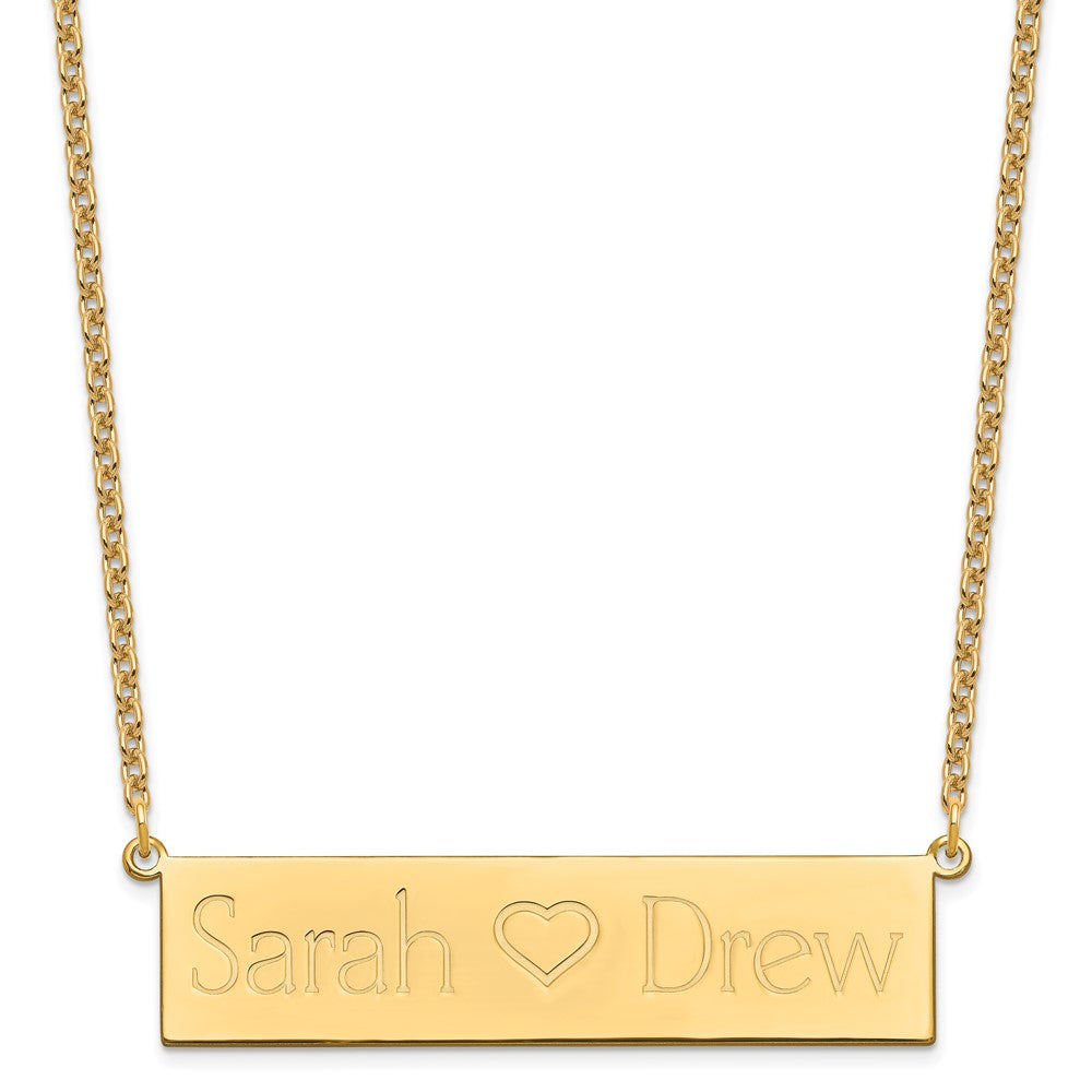 Gold Plated Brushed 2 Names And Heart Bar Necklace