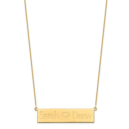 14K Yellow Gold Brushed 2 Names And Heart Bar Necklace
