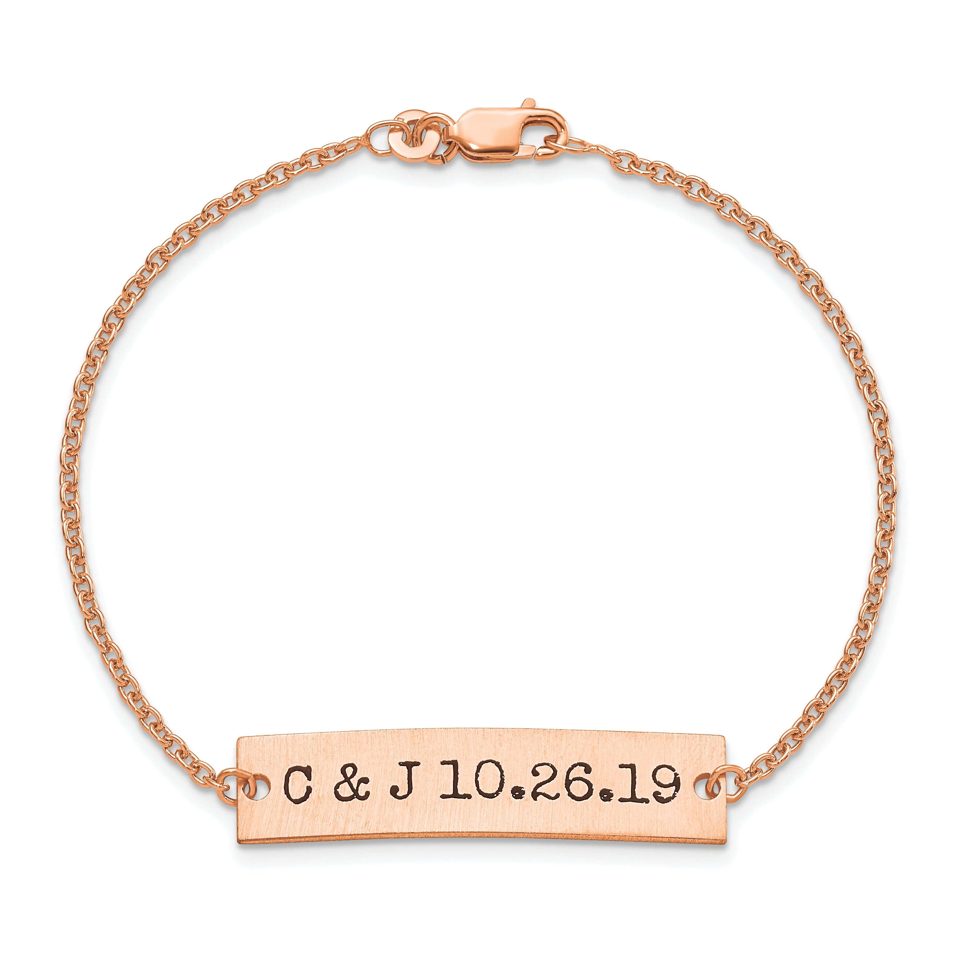 14K Rose Gold Brushed Epoxy Initials And Date Bar Bracelet