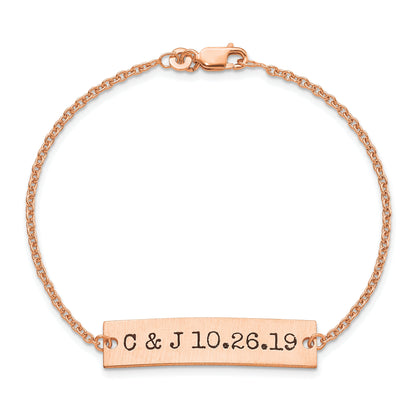 14K Rose Gold Brushed Epoxy Initials And Date Bar Bracelet