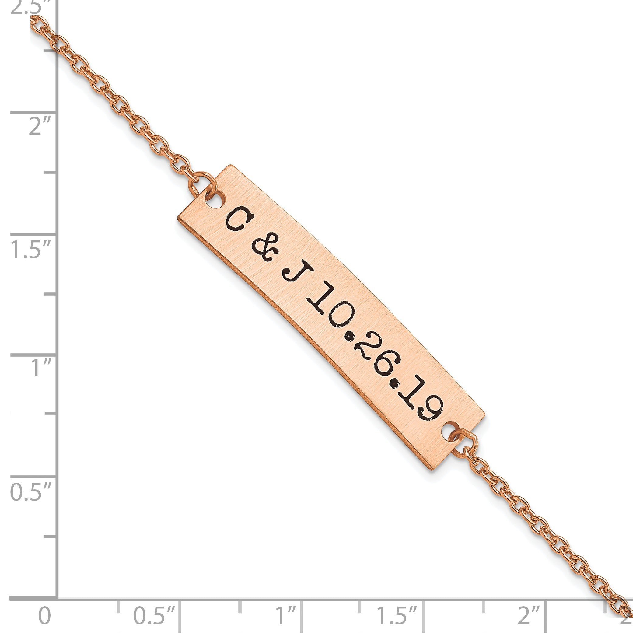 14K Rose Gold Brushed Epoxy Initials And Date Bar Bracelet