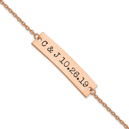 14K Rose Gold Brushed Epoxy Initials And Date Bar Bracelet