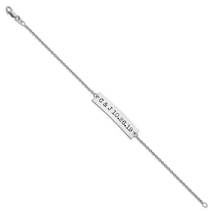 14K White Gold Golf Brushed Epoxy Initials And Date Bar Necklace