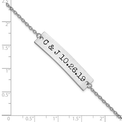 14K White Gold Golf Brushed Epoxy Initials And Date Bar Necklace