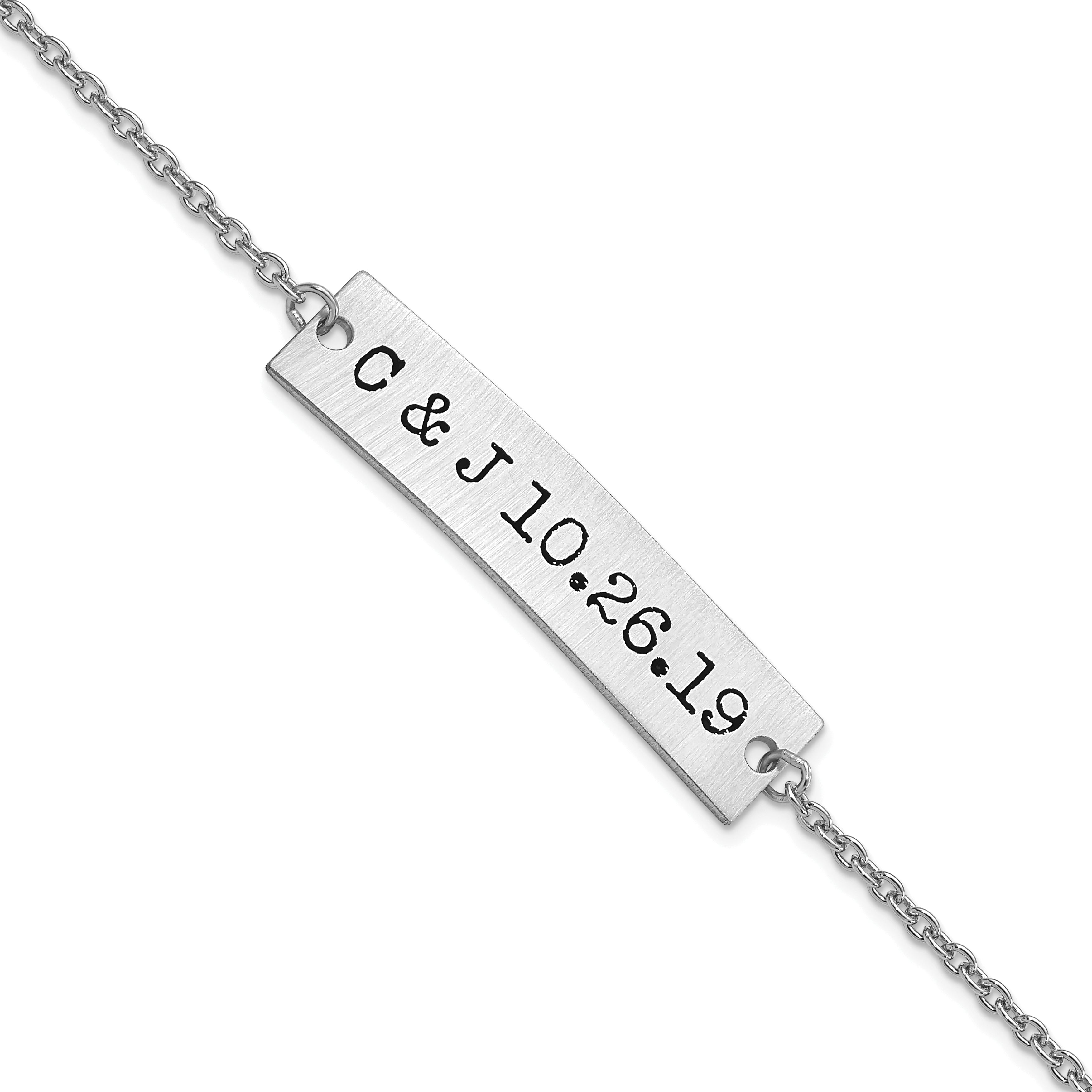 14K White Gold Golf Brushed Epoxy Initials And Date Bar Necklace