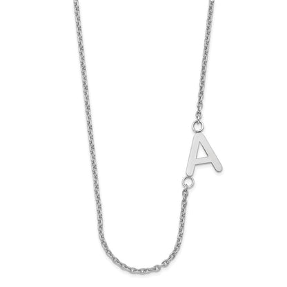 Sterling Silver Silver/Rhodium Plated Small Offset Initial Necklace