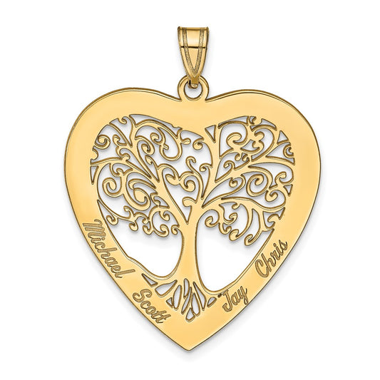 14K Yellow Gold 14Ky Heart Family Tree Pendant