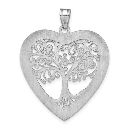 14K White Gold 14Kw Heart Family Tree Pendant