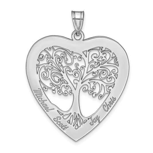 14K White Gold 14Kw Heart Family Tree Pendant