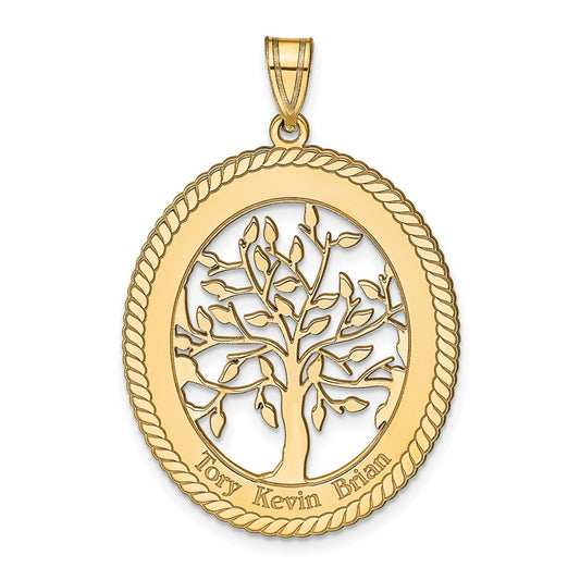 14K Yellow Gold 14Ky Oval Family Tree Pendant