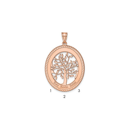 Rose Plated Sterling Silver/Rose Oval Family Tree Pendant