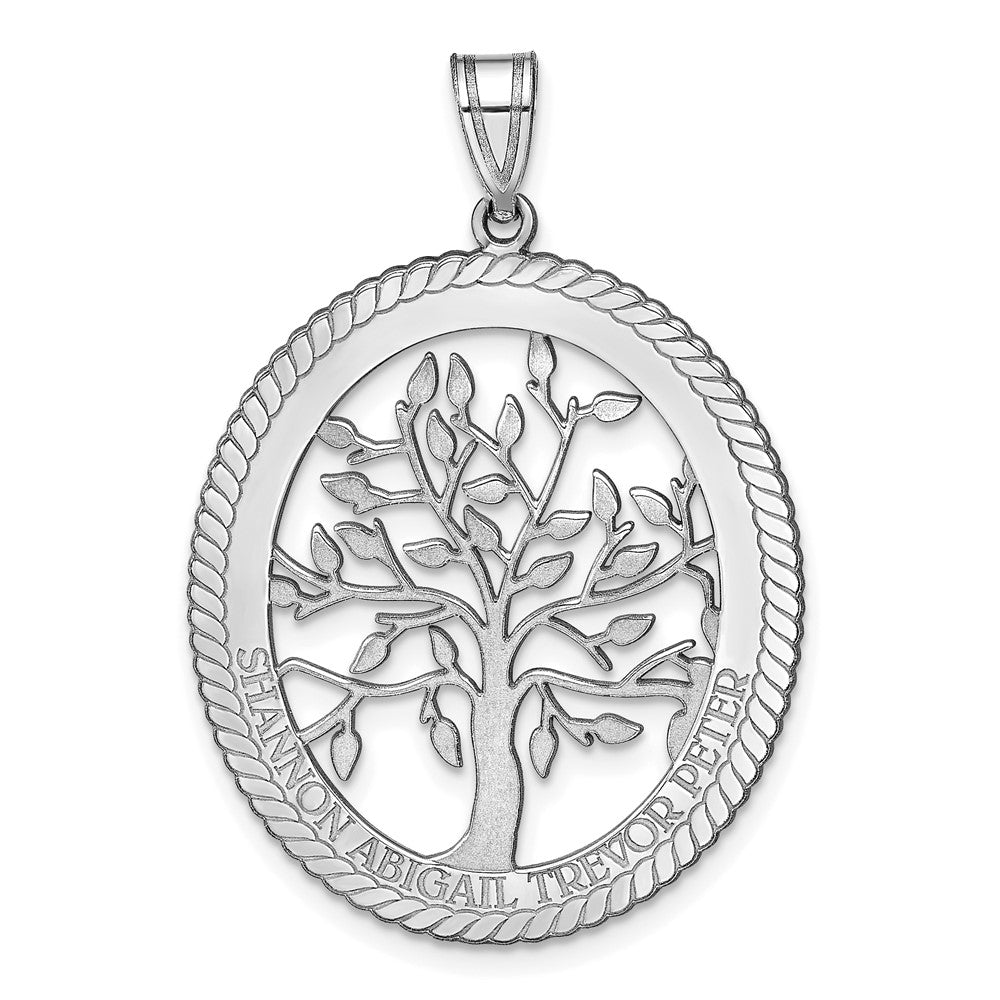 14K White Gold 14Kw Oval Family Tree Pendant