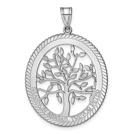 14K White Gold 14Kw Oval Family Tree Pendant