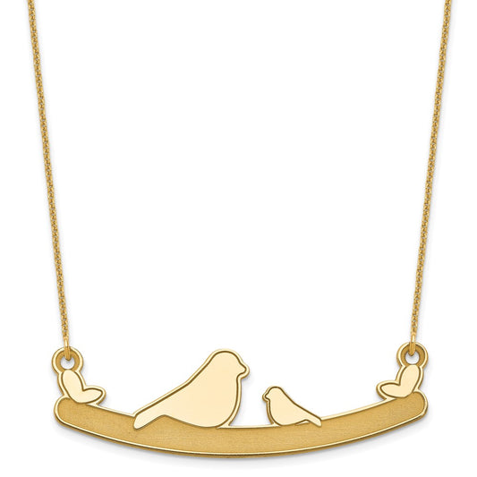14K Yellow Gold Mom And Baby Bird Necklace