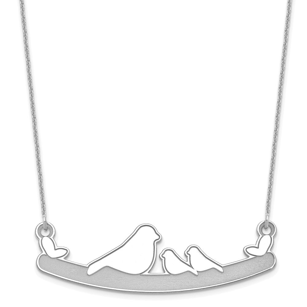 14K White Gold Mom And 2 Baby Birds Necklace