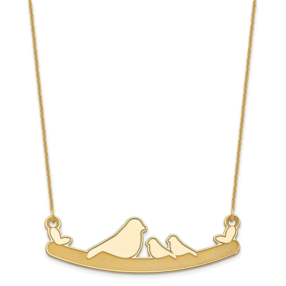 14K Yellow Gold Mom And 2 Baby Birds Necklace