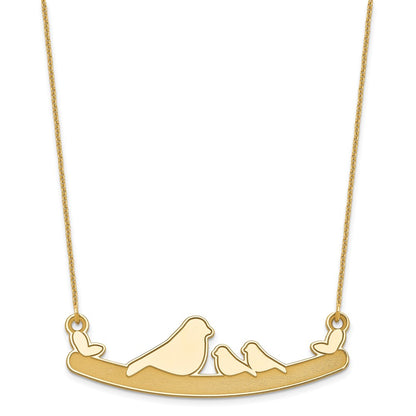 14K Yellow Gold Mom And 2 Baby Birds Necklace