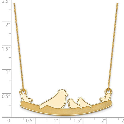 14K Yellow Gold Mom And 2 Baby Birds Necklace