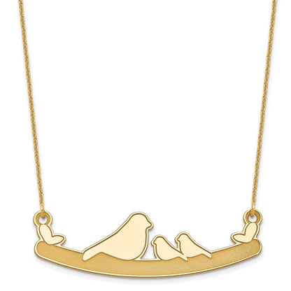14K Yellow Gold Mom And 2 Baby Birds Necklace