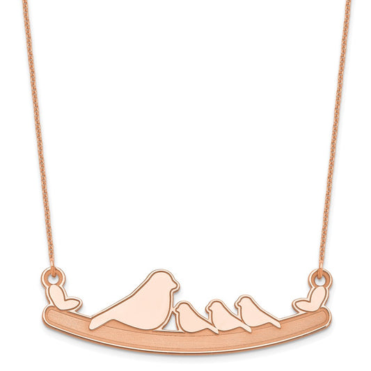 14K Rose Gold Mom And 3 Baby Birds Necklace