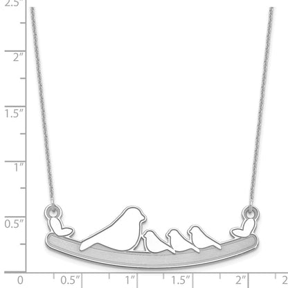 14K White Gold Mom And 3 Baby Birds Necklace