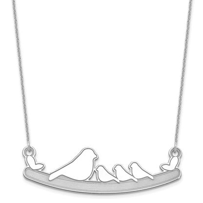 14K White Gold Mom And 3 Baby Birds Necklace