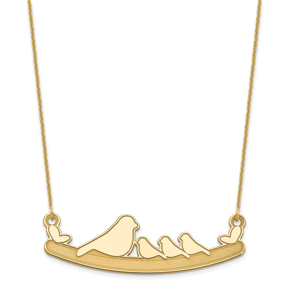 14K Yellow Gold Mom And 3 Baby Birds Necklace