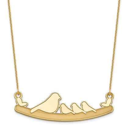 14K Yellow Gold Mom And 3 Baby Birds Necklace
