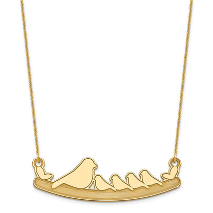 14K Yellow Gold Mom And 4 Baby Birds Necklace