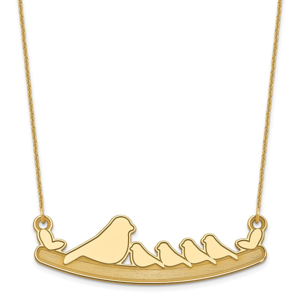 14K Yellow Gold Mom And 4 Baby Birds Necklace