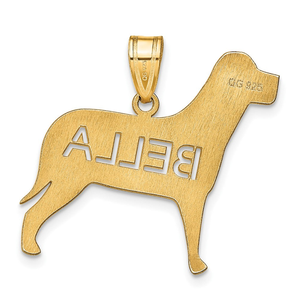 14K Yellow Gold Dog With Cut Out Name Pendant