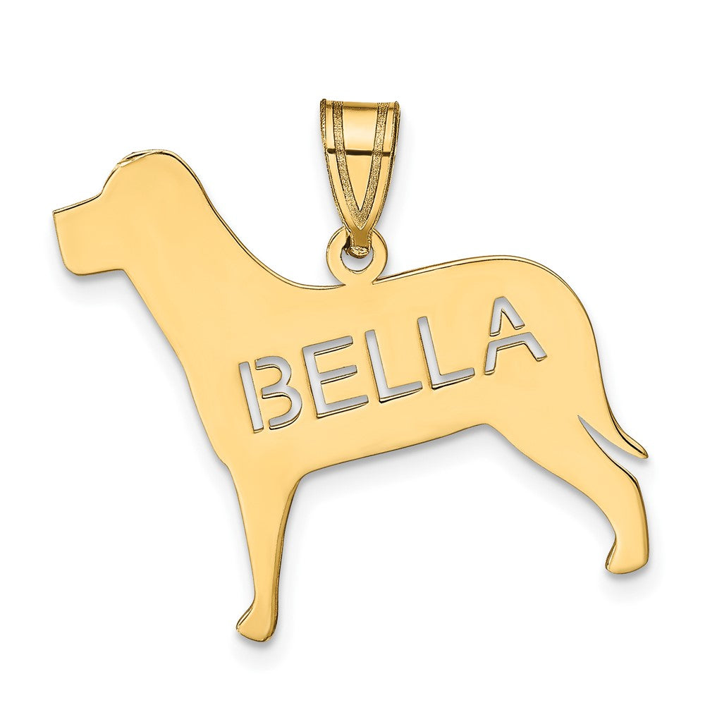 14K Yellow Gold Dog With Cut Out Name Pendant