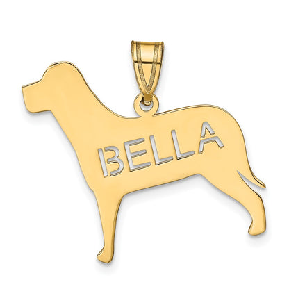 14K Yellow Gold Dog With Cut Out Name Pendant