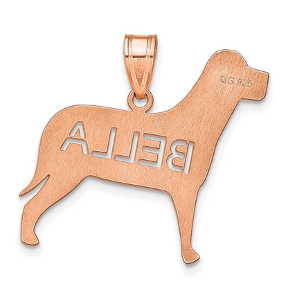 Rose Plated Sterling Silver/Rose Dog With Cut Out Name Pendant