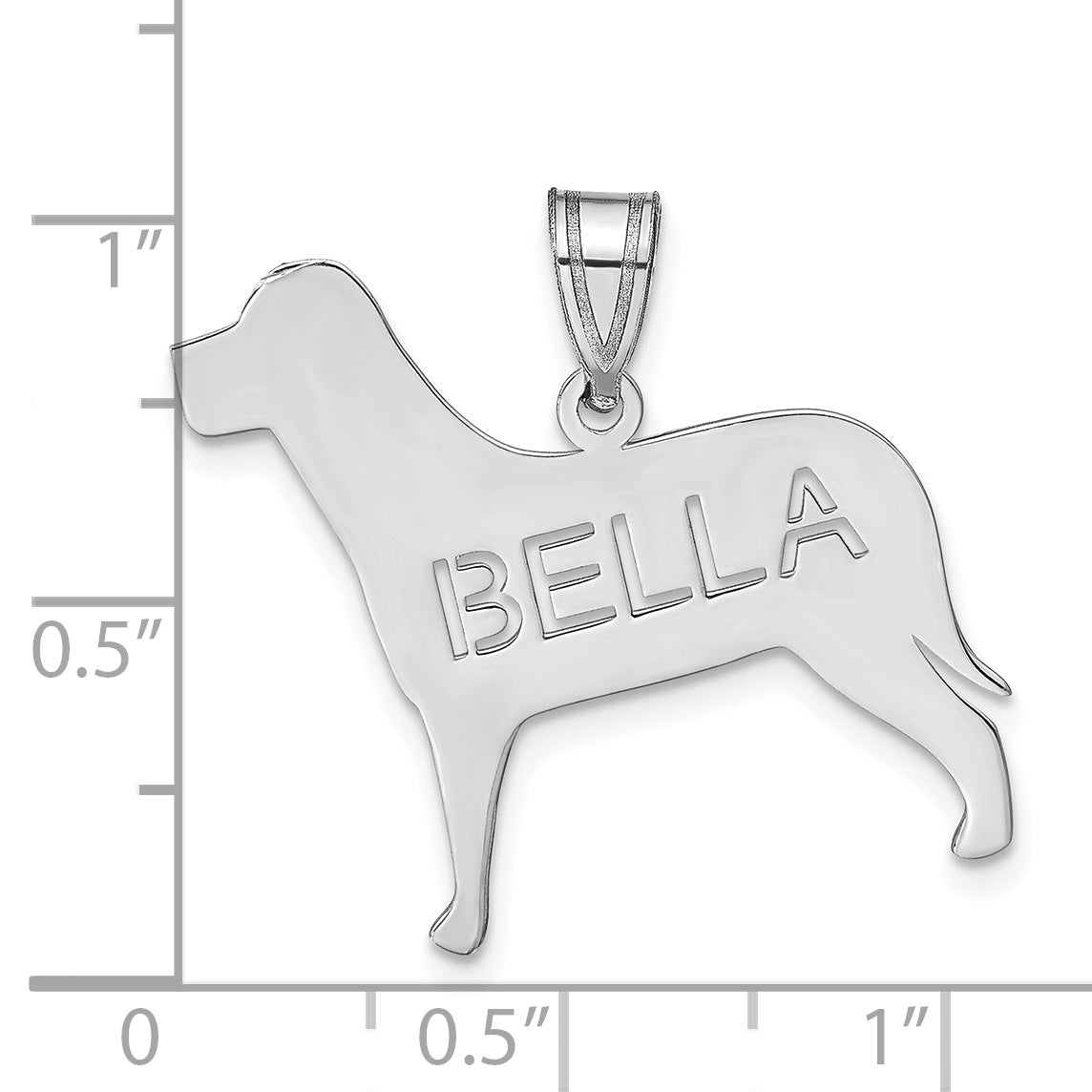 14K White Gold Dog With Cut Out Name Pendant