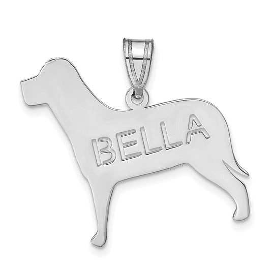 14K White Gold Dog With Cut Out Name Pendant