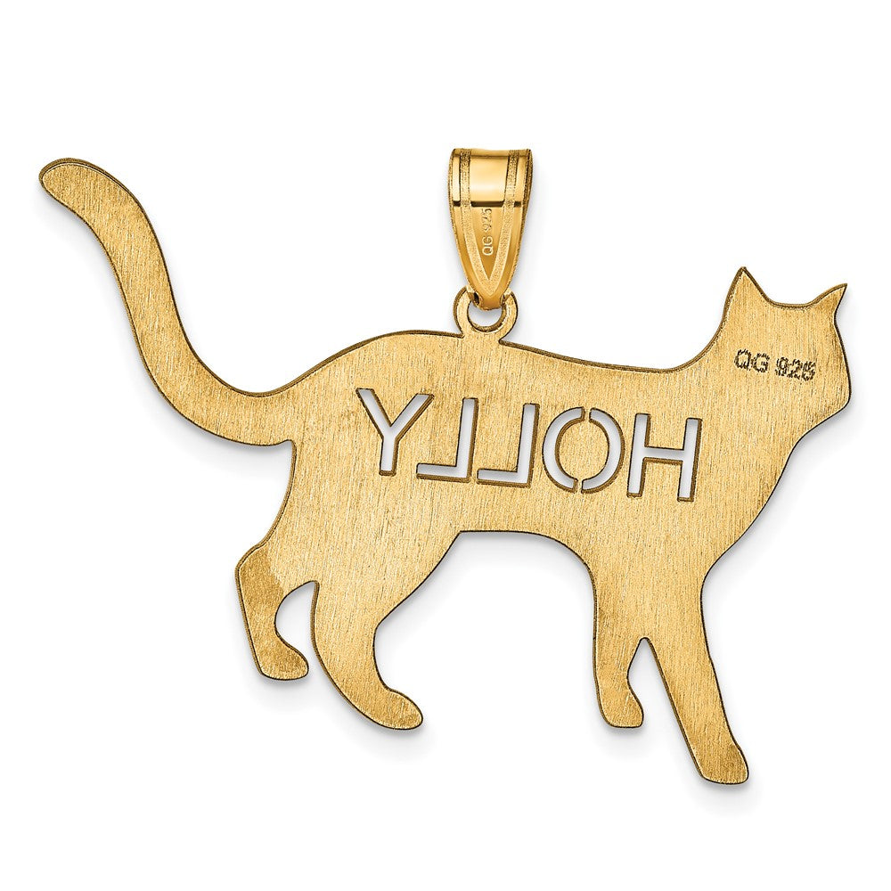 14K Yellow Gold Cat With Cut Out Name Pendant