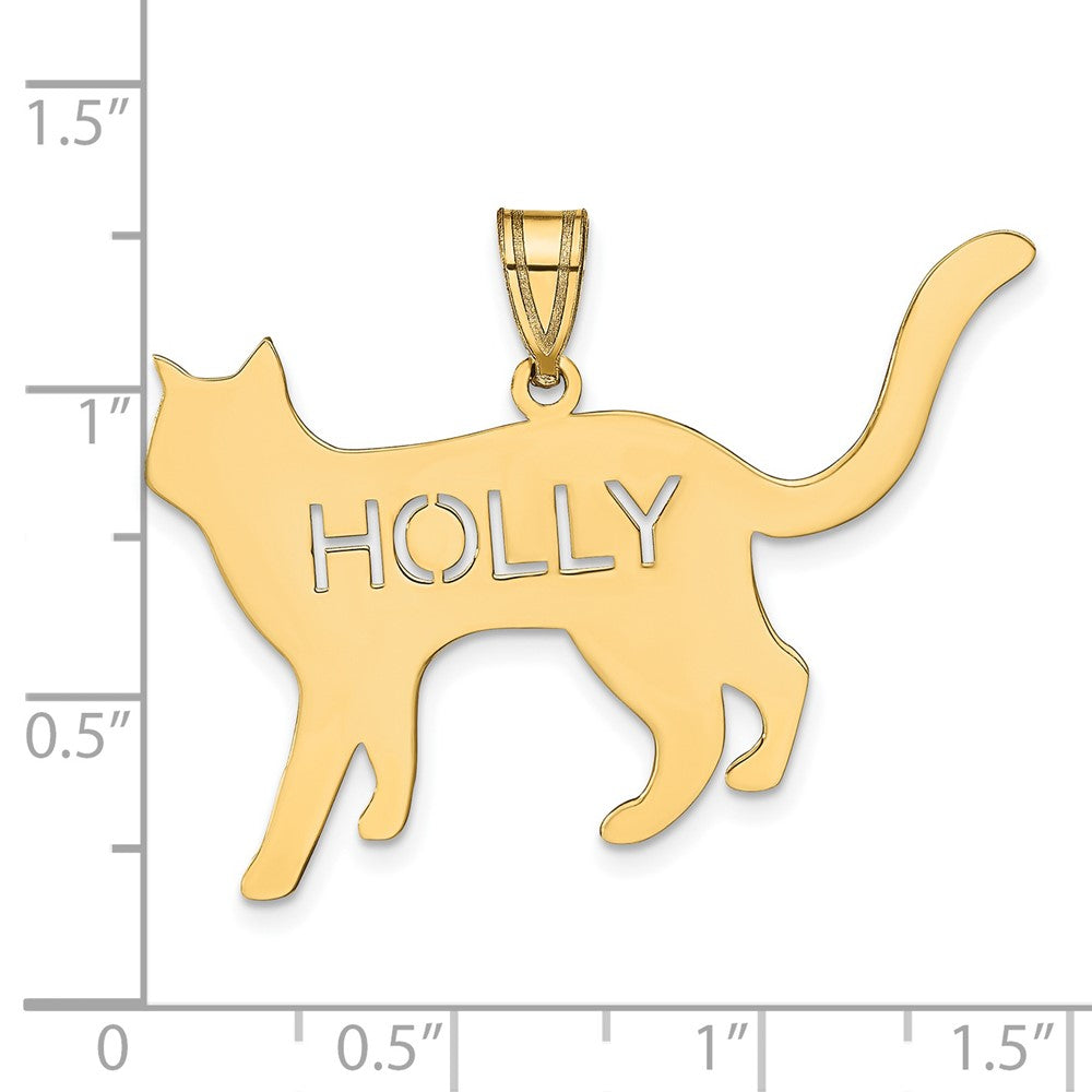 14K Yellow Gold Cat With Cut Out Name Pendant