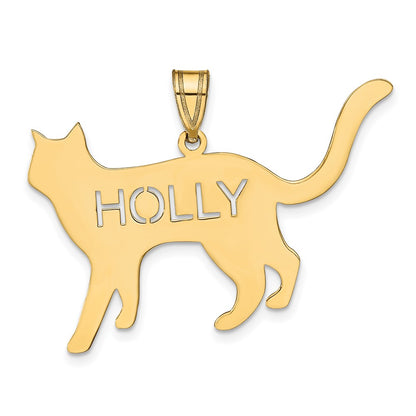 14K Yellow Gold Cat With Cut Out Name Pendant