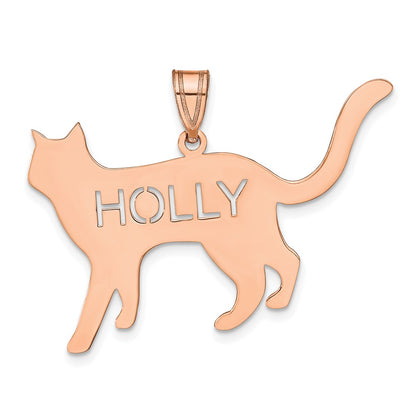 14K Rose Gold Cat With Cut Out Name Pendant
