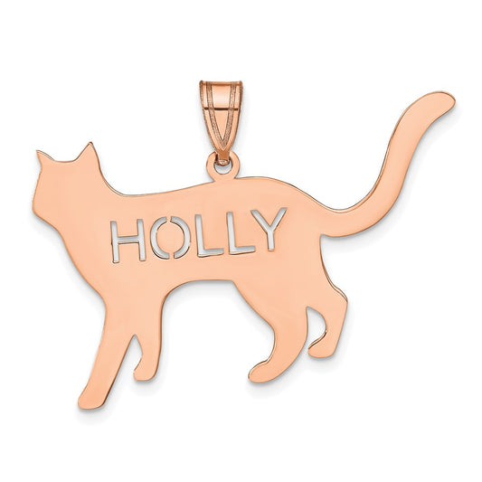 Rose Plated Sterling Silver/Rose Cat With Cut Out Name Pendant