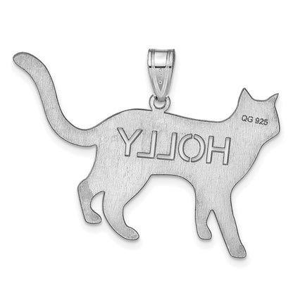 14K White Gold Cat With Cut Out Name Pendant