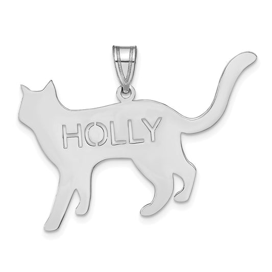 14K White Gold Cat With Cut Out Name Pendant