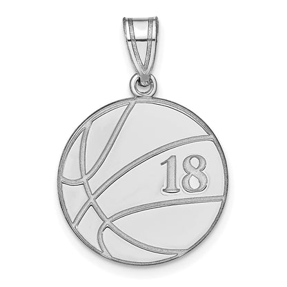 Sterling Silver Silver/Rhodium Plated Personalized Basketball Pendant