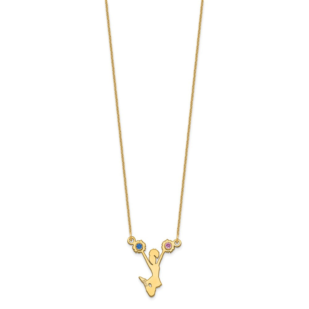 14K Yellow Gold Cheerleader W/ Bezel Birthstone Necklace